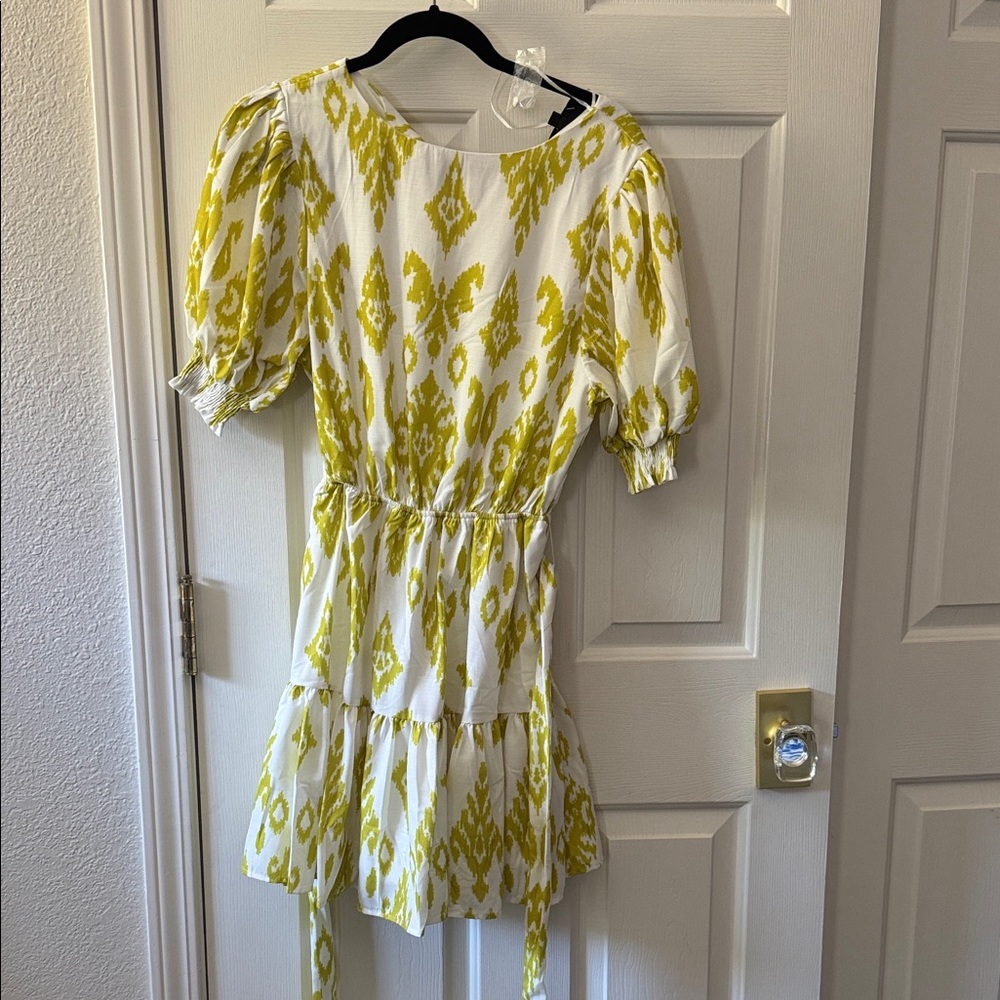 Vici Yellow and White Patterned Mini Dress